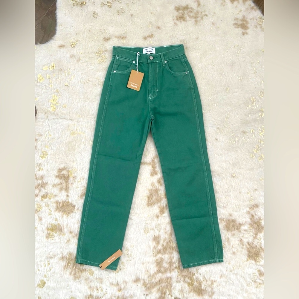 Reformation Cowboy High Rise Straight Jeans In Grass Color NWT